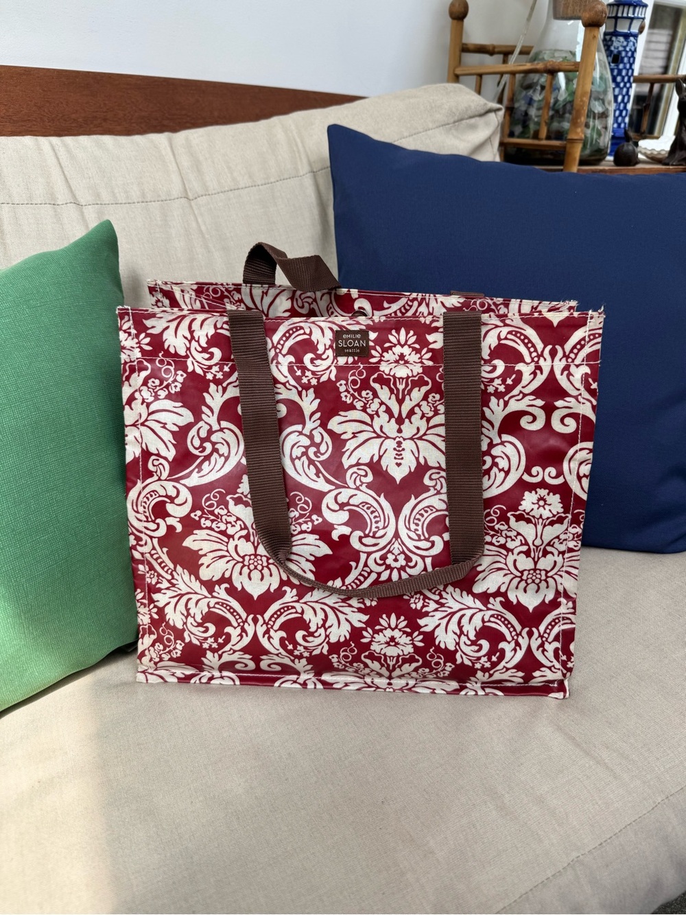 Emilie Sloan Seattle Red Damask Tote Bag
